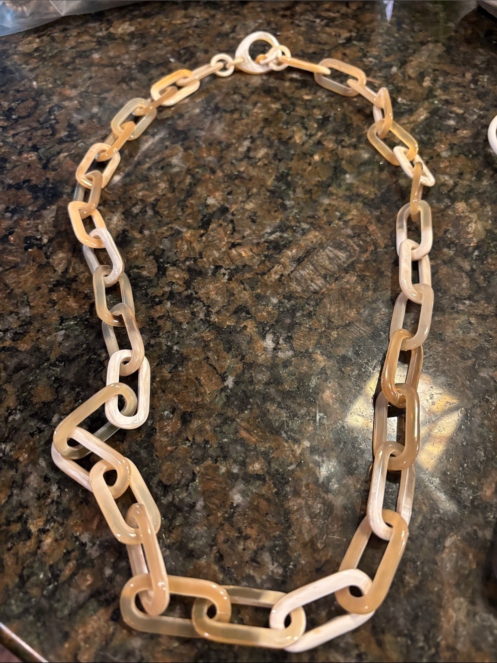 Chunky Neutral Resin Link Necklace Taupe Cream Statement Necklace”
